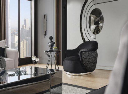 Armchair Wing Chair Modern Fabric Living Room Polyester Black Design